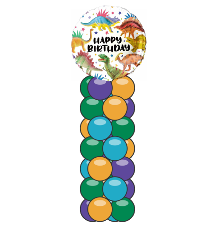 Birthday Colourful Dinosaurs Mini Balloon Column. An arrangement by Balloon Bouquets Plus.