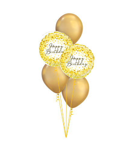 Gold Sparkle Birthday Classic Balloon Bouquet. An arrangement by Balloon Bouquets Plus.