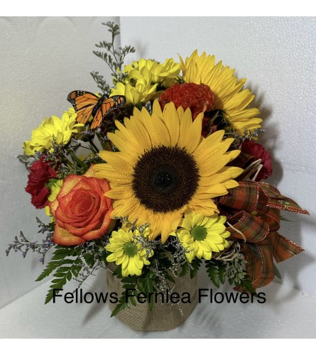 Fellows Fall Fiesta - Deluxe. An arrangement by Fellows Fernlea Flowers.
