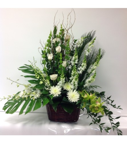 White Lover Basket - Deluxe. An arrangement by Jennifer's Flowers and Gifts.