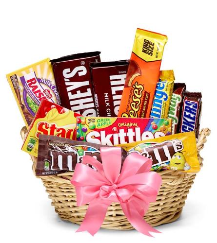 Candy gift basket. An arrangement by Timp Valley Floral.