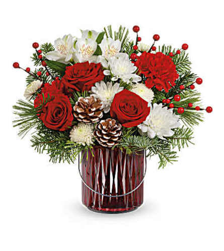 Teleflora's Luminous Charm Red Lantern Arrangement - Deluxe. An arrangement by Nicol Florist.
