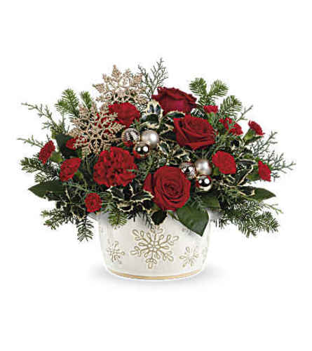 Snowflake Symphony Centrepiece. An arrangement by Vaillant Florist.