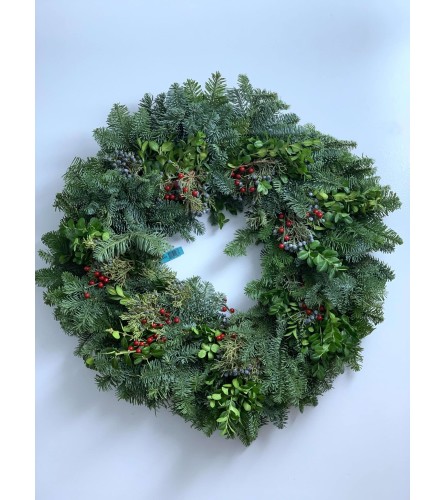Merry Berry Outdoor Wreath. An arrangement by Lori's Hearts and Flowers.
