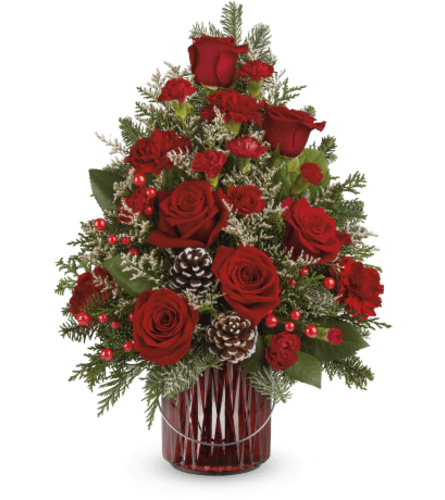 Teleflora's Ruby Radiance Tree - Deluxe. An arrangement by Michael's Flowers.