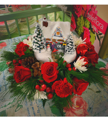 Christmas Village Design - Deluxe. An arrangement by Sun Valley Florist.