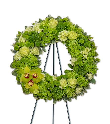Tranquil Oasis Wreath. An arrangement by The Flower Shop of Lake Charles.