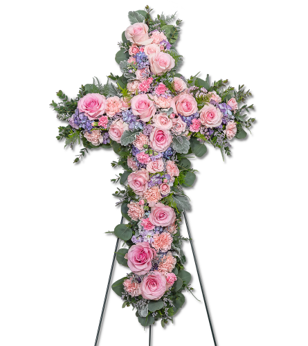 Glorious Garden Cross Spray. An arrangement by The Flower Shop of Lake Charles.