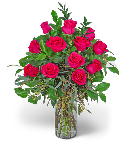 One Dozen Hot Pink Roses. An arrangement by The Flower Shop of Lake Charles.