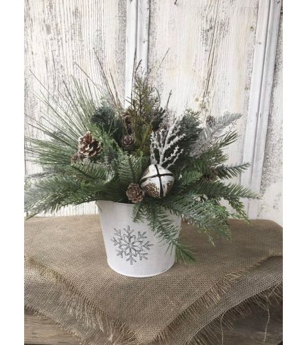 Snowflake Mini Tree Arrangement. An arrangement by Floral Fantasy.