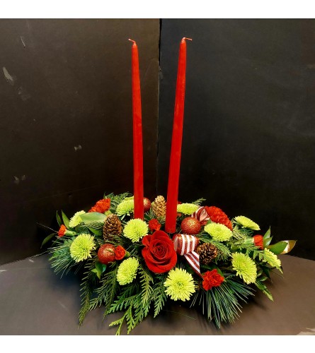 CHRISTMAS CENTERPIECE. An arrangement by Grower Direct Acadia.