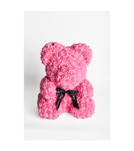 Pink Rose Teddy Bear with box. An arrangement by New Bloominghill Flowers.