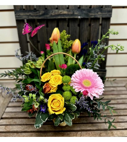 Springtime Joy Basket - Standard. An arrangement by Deep Creek Floral.