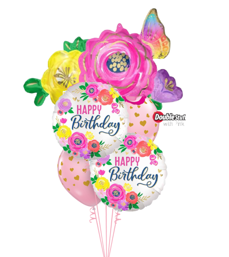 Artful Floral Birthday Cheerful Balloon Bouquet. An arrangement by Balloon Bouquets Plus.