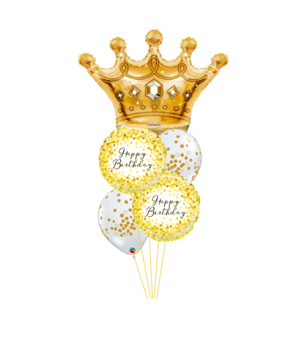 Golden Crown Gold Sparkle Cheerful Balloon Bouquet. An arrangement by Balloon Bouquets Plus.