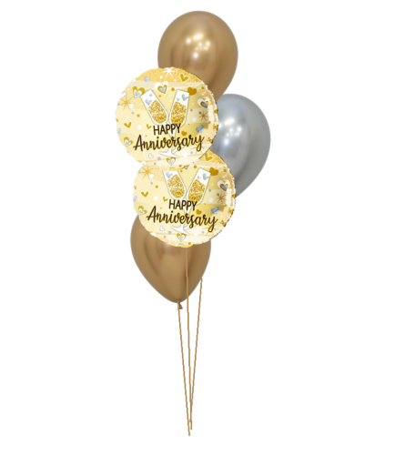 Happy Anniversary Glasses Gold Silver Classic Balloon Bouquet. An arrangement by Balloon Bouquets Plus.