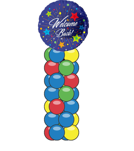 Welcome Back Burst Foil Mini Column. An arrangement by Balloon Bouquets Plus.