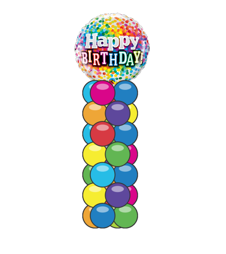 Birthday Rainbow Confetti Mini Balloon Column. An arrangement by Balloon Bouquets Plus.