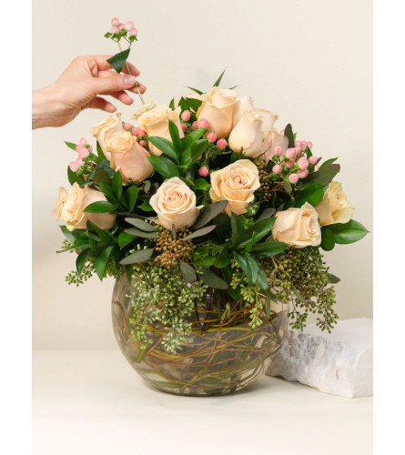 Peach Blossom Embrace - Deluxe. An arrangement by Gallery Flower Shop N Services.