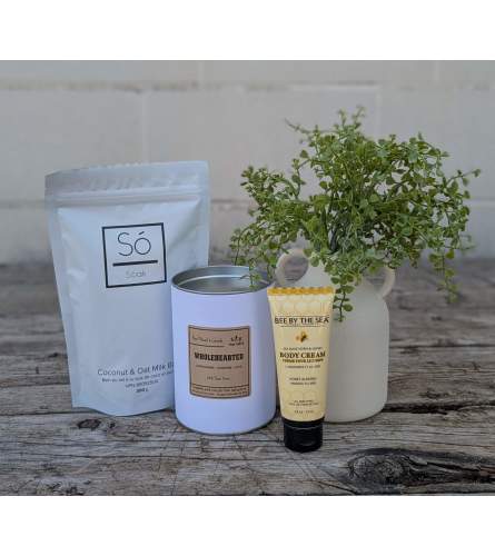 The Self-Care Gift Basket. An arrangement by The Garden Gate Gifts and Florals.