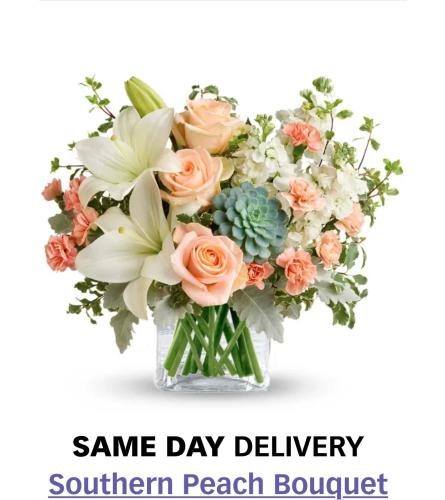 Southern Peach Bouquet. An arrangement by Butterflies Flower Shop.