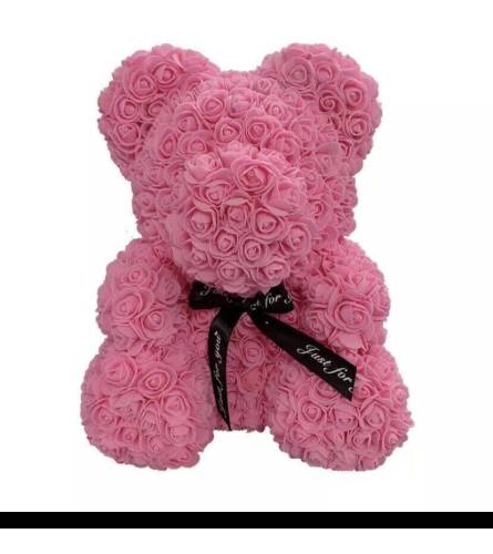 Pink Rose Teddy bear with box (Small). An arrangement by New Bloominghill Flowers.