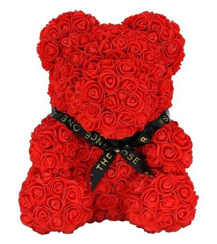Red Rose Teddy bear with box (Small). An arrangement by New Bloominghill Flowers.