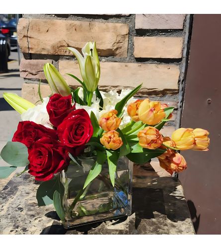Bloom Joy Cube Arrangement - Deluxe. An arrangement by Flowers by Girlfriends.