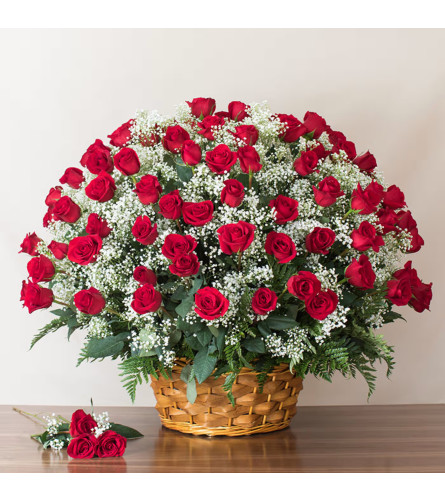Red Rose Basket Six Dozen - Standard. An arrangement by Aventura Glamour Flowers.