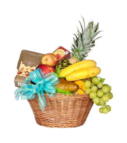 Gourmet basket. An arrangement by Azi Flowers.