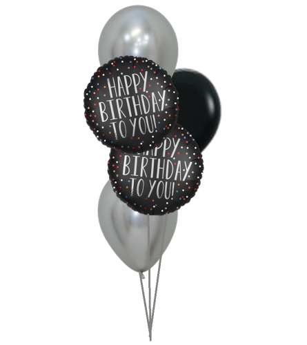 Happy Birthday To You Satin Dot Classic Balloon Bouquet. An arrangement by Balloon Bouquets Plus.