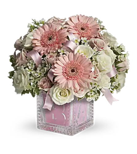 Baby's First Block Pink - Deluxe. An arrangement by Elegant Florist.
