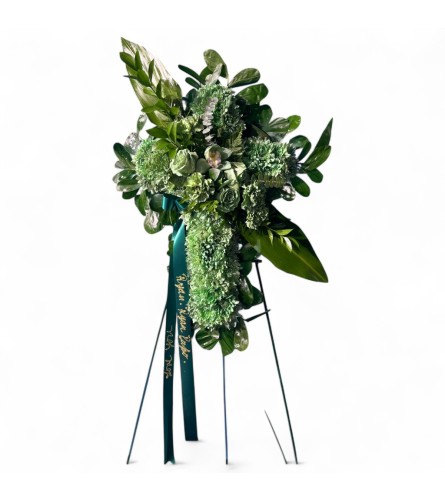 Green Harmony Cross Stand. An arrangement by Cinderella's Flowers.