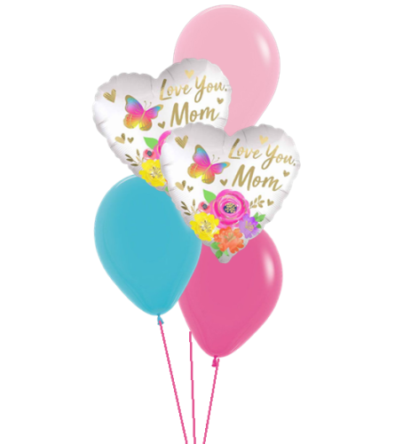 Love You Mom Colourful Classic Balloon Bouquet. An arrangement by Balloon Bouquets Plus.
