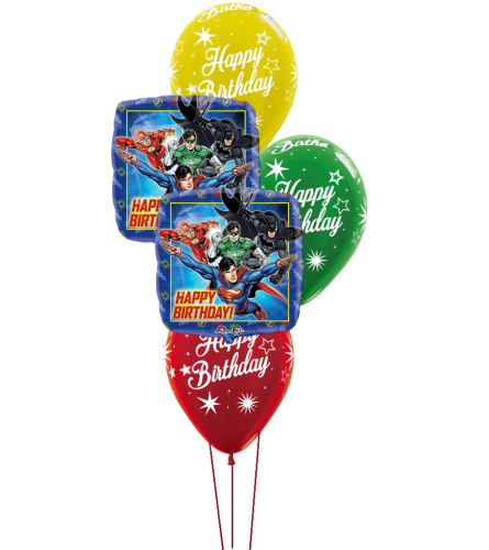 Justice League Birthday Classic Balloon Bouquet. An arrangement by Balloon Bouquets Plus.