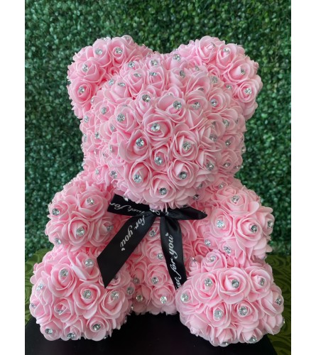 Pink Diamond Rose Bear. An arrangement by Flower World and Gifts.