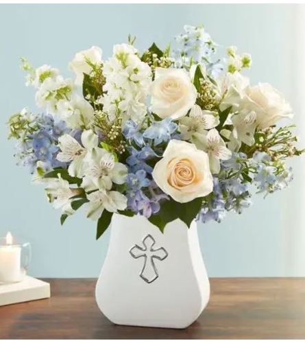 Sacred Blessings™ Blue and White - Deluxe. An arrangement by Believe Flowers.