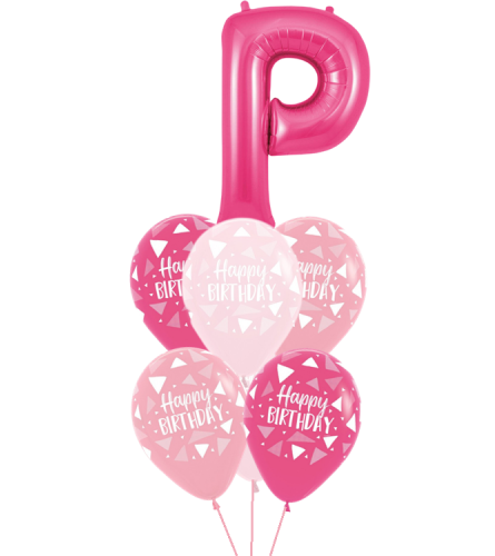 Monogram Pink P Birthday Awesome Balloon Bouquet. An arrangement by Balloon Bouquets Plus.