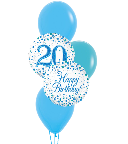 Sparkling Fizz 20th Blue Birthday Colourful Classic Balloon Bouqu. An arrangement by Balloon Bouquets Plus.