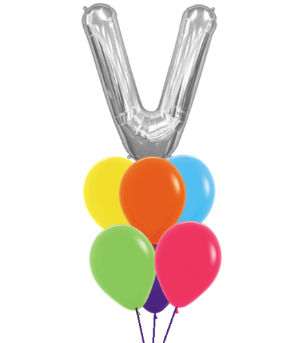 Monogram Silver V Birthday Awesome Balloon Bouquet. An arrangement by Balloon Bouquets Plus.