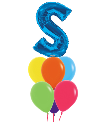 Monogram Blue S Birthday Awesome Balloon Bouquet. An arrangement by Balloon Bouquets Plus.