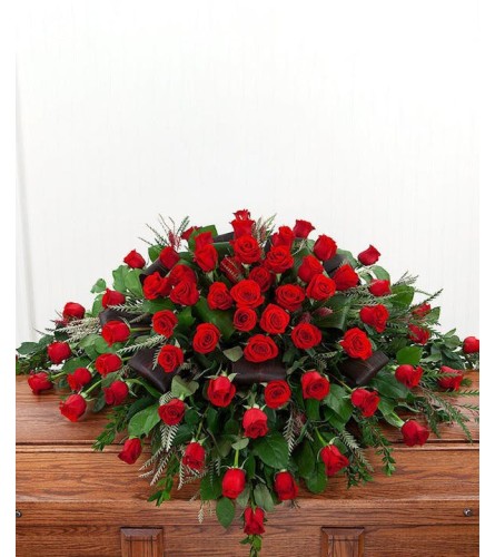 Rose garden casket cover. An arrangement by Timp Valley Floral.