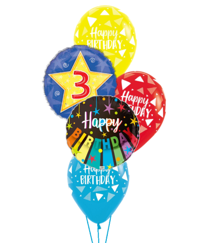 Number 3 Stars and Swirls Neon Glow Classic Balloon Bouquet. An arrangement by Balloon Bouquets Plus.