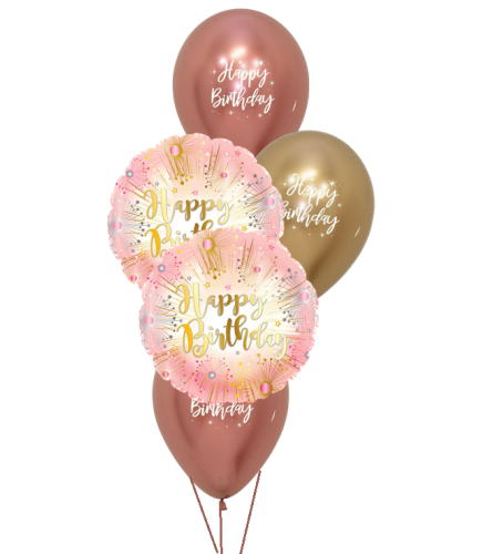 Happy Birthday Rose Gold Classic Balloon Bouquet. An arrangement by Balloon Bouquets Plus.