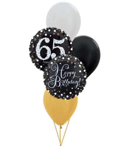 Sparkling Birthday 65th Colourful Classic Balloon Bouquet. An arrangement by Balloon Bouquets Plus.