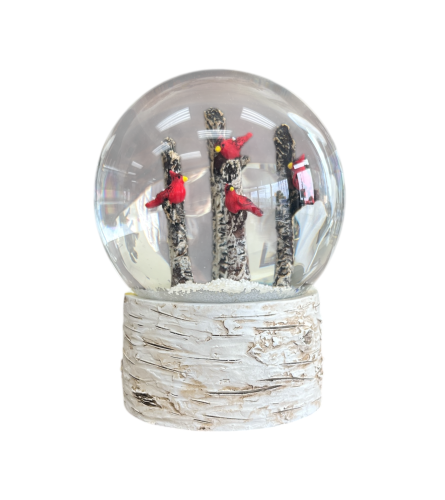 Cardinal Snow Globe. An arrangement by Flowers Plus.
