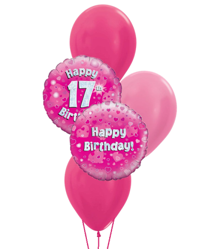 17th Pink Holo Birthday Colourful Classic Balloon Bouquet. An arrangement by Balloon Bouquets Plus.