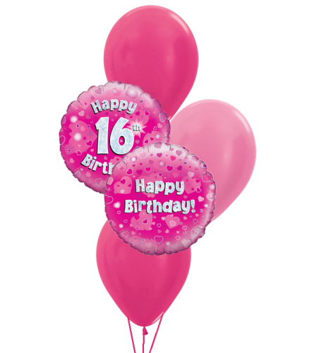 16th Pink Holo Birthday Colourful Classic Balloon Bouquet. An arrangement by Balloon Bouquets Plus.