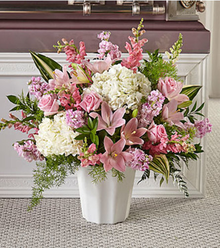 Simply Serene Floor Basket - Deluxe. An arrangement by Sueppel's Flowers.