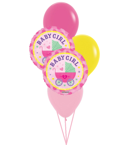 Baby Girl Stroller Colourful Classic Balloon Bouquet. An arrangement by Balloon Bouquets Plus.